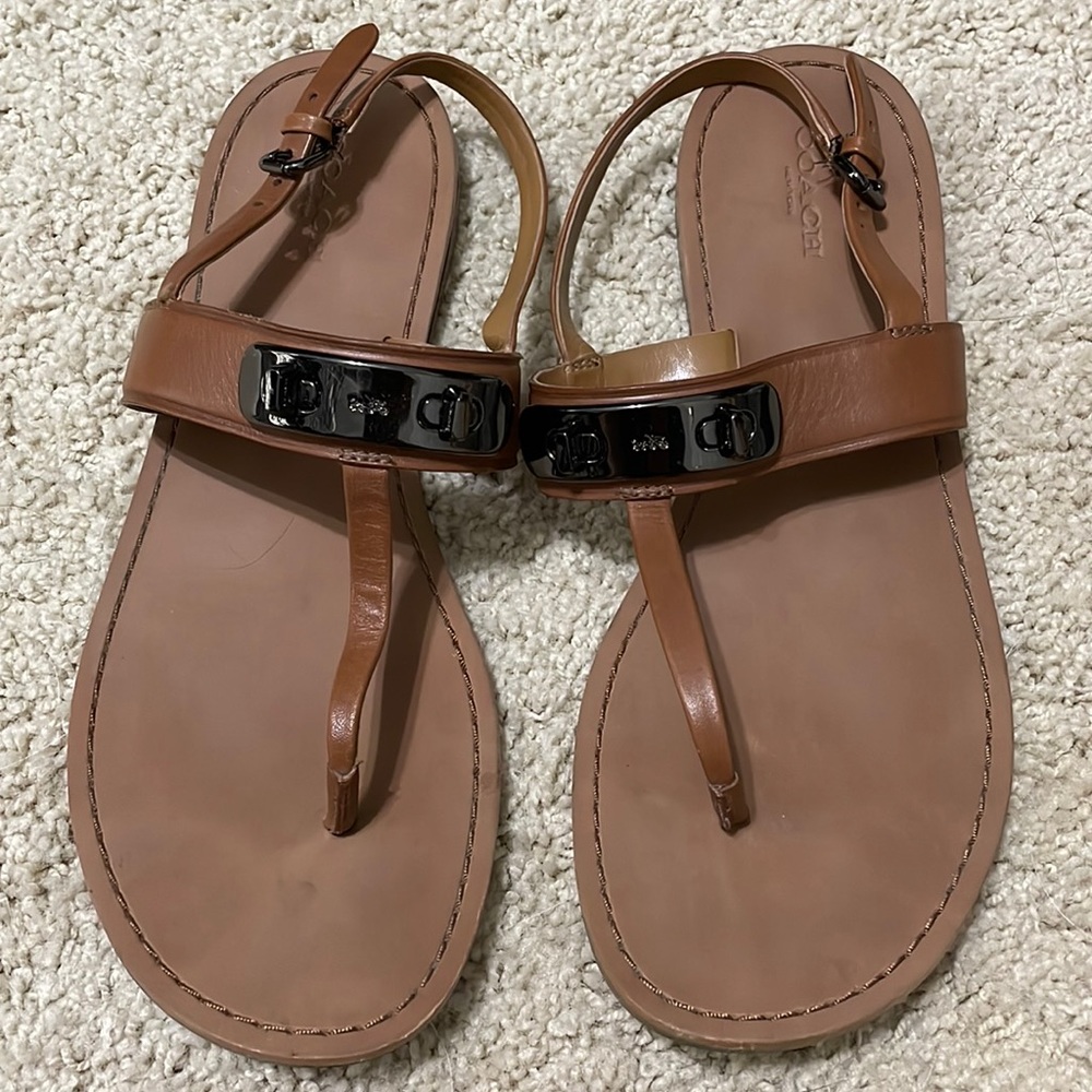 Coach T-strap leather Sandals-Brown